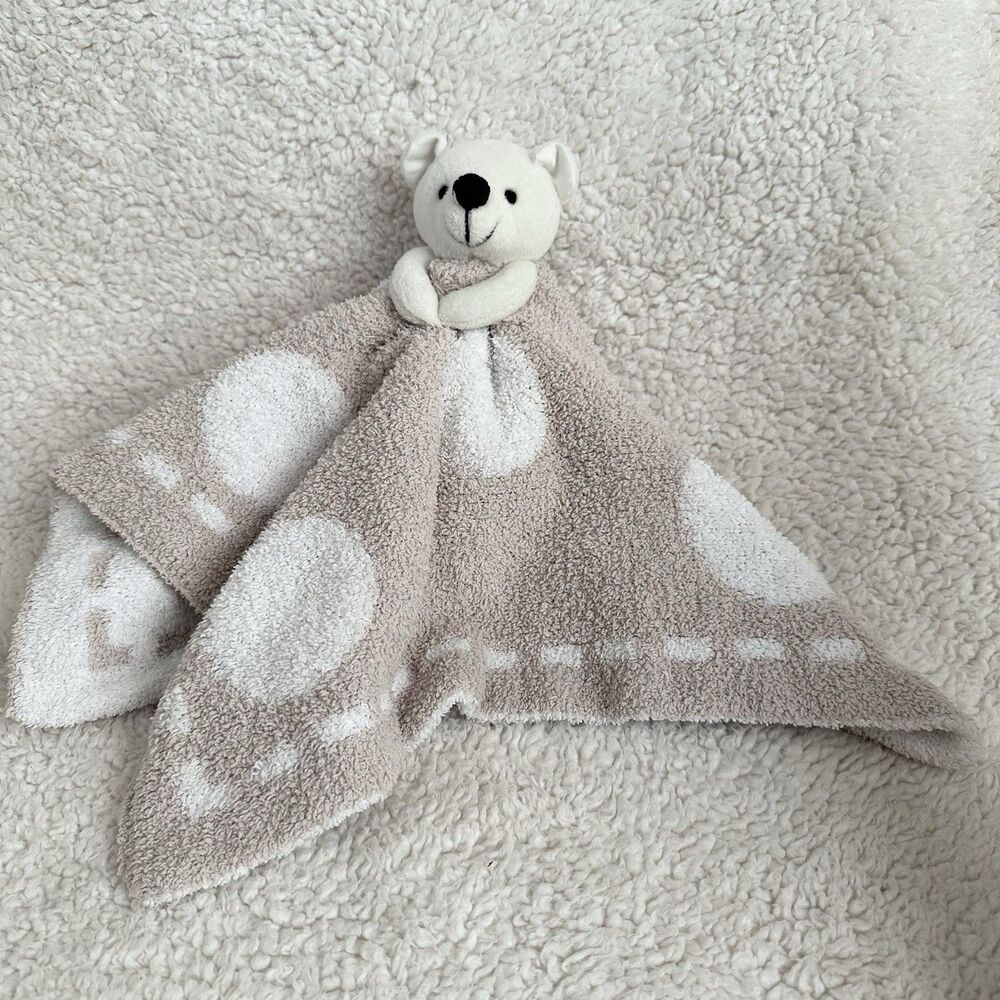 Barefoot Dreams CozyChic Teddy Bear Lovey Plush Security Blanket Tan White Dots